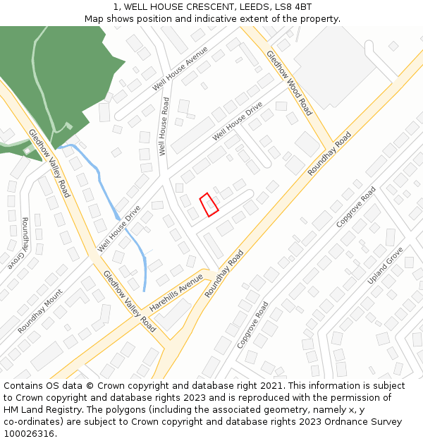 1, WELL HOUSE CRESCENT, LEEDS, LS8 4BT: Location map and indicative extent of plot