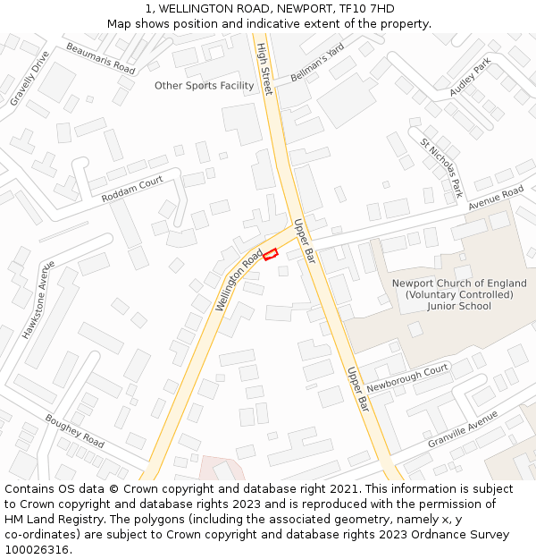1, WELLINGTON ROAD, NEWPORT, TF10 7HD: Location map and indicative extent of plot