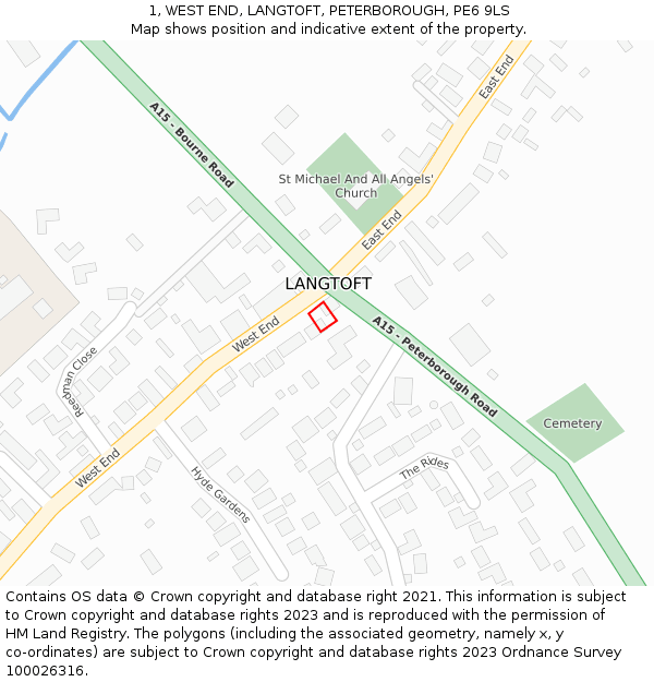 1, WEST END, LANGTOFT, PETERBOROUGH, PE6 9LS: Location map and indicative extent of plot