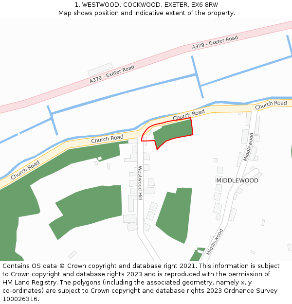 1, WESTWOOD, COCKWOOD, EXETER, EX6 8RW: Location map and indicative extent of plot