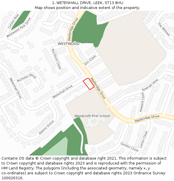 1, WETENHALL DRIVE, LEEK, ST13 8HU: Location map and indicative extent of plot