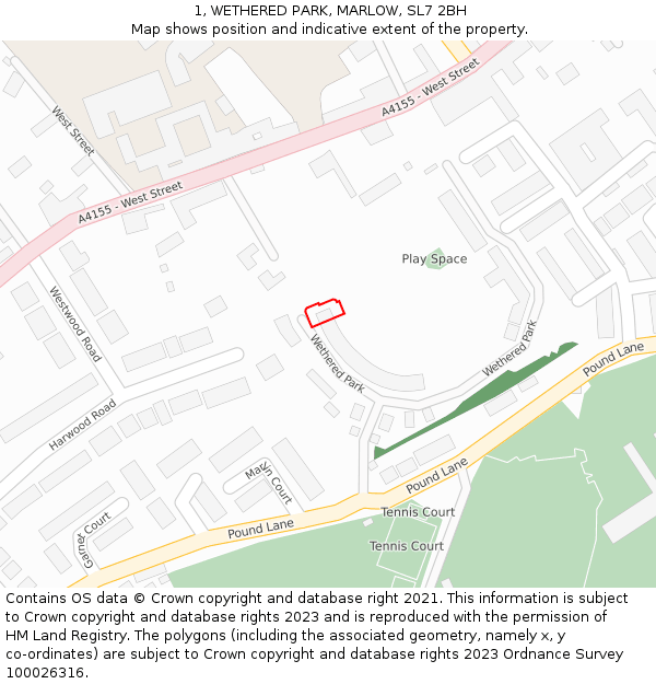 1, WETHERED PARK, MARLOW, SL7 2BH: Location map and indicative extent of plot