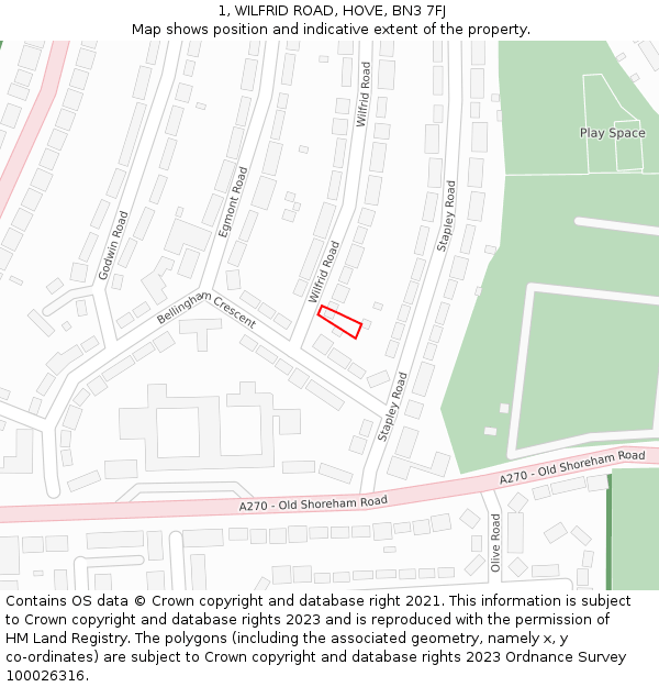 1, WILFRID ROAD, HOVE, BN3 7FJ: Location map and indicative extent of plot