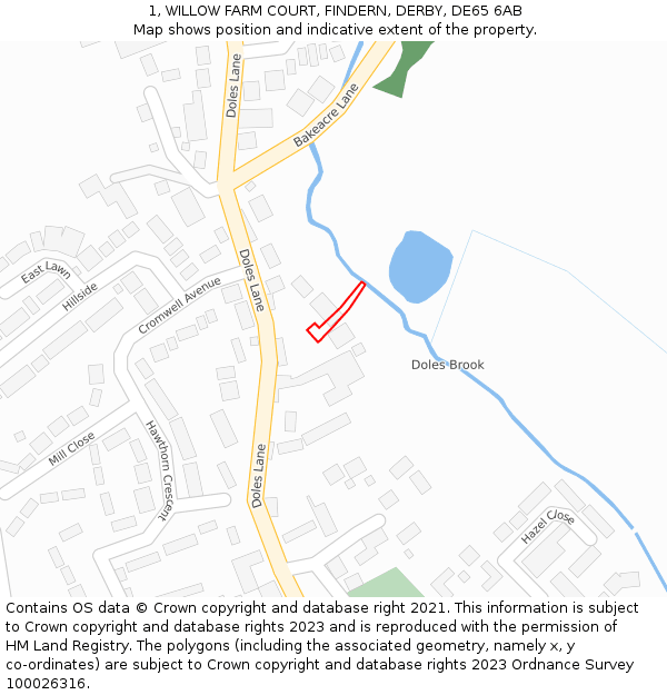 1, WILLOW FARM COURT, FINDERN, DERBY, DE65 6AB: Location map and indicative extent of plot