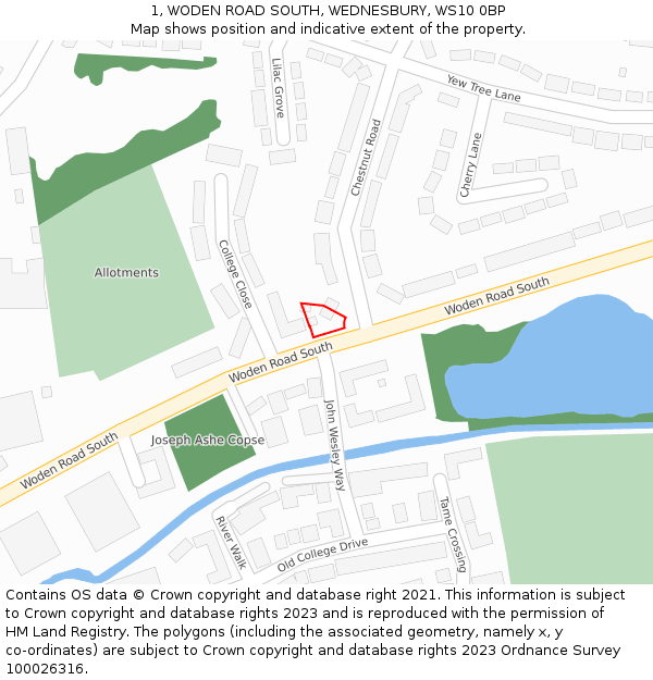 1, WODEN ROAD SOUTH, WEDNESBURY, WS10 0BP: Location map and indicative extent of plot