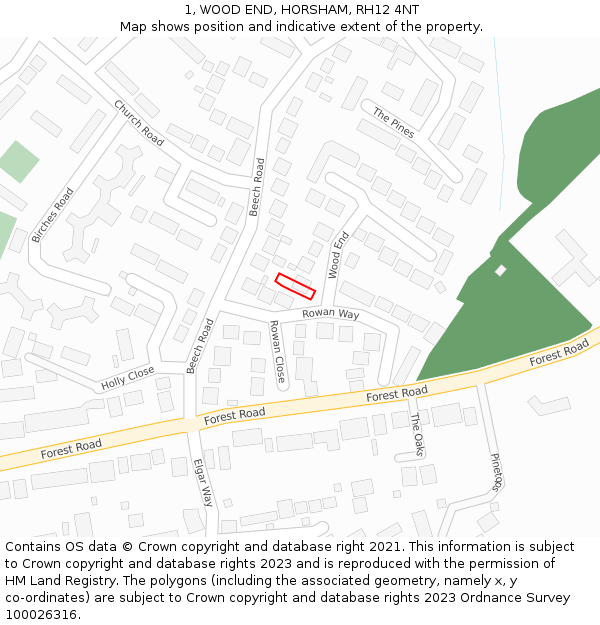 1, WOOD END, HORSHAM, RH12 4NT: Location map and indicative extent of plot