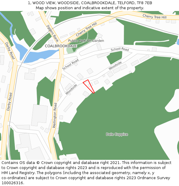 1, WOOD VIEW, WOODSIDE, COALBROOKDALE, TELFORD, TF8 7EB: Location map and indicative extent of plot