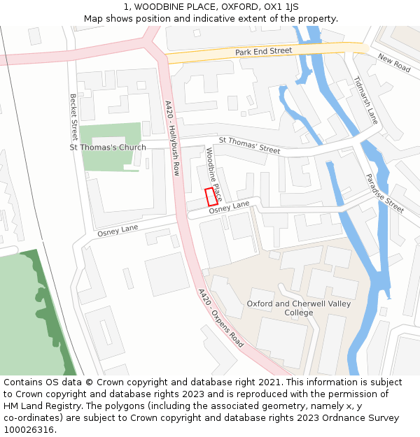 1, WOODBINE PLACE, OXFORD, OX1 1JS: Location map and indicative extent of plot