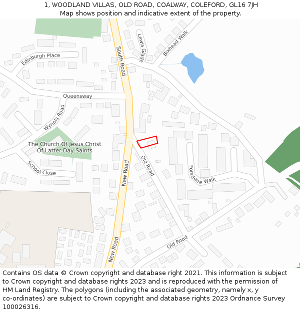 1, WOODLAND VILLAS, OLD ROAD, COALWAY, COLEFORD, GL16 7JH: Location map and indicative extent of plot