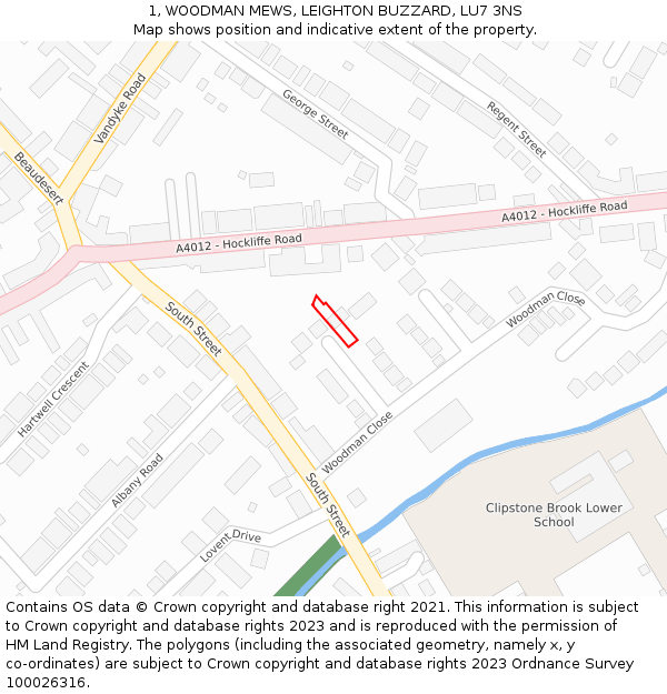 1, WOODMAN MEWS, LEIGHTON BUZZARD, LU7 3NS: Location map and indicative extent of plot