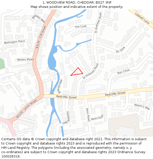 1, WOODVIEW ROAD, CHEDDAR, BS27 3NF: Location map and indicative extent of plot