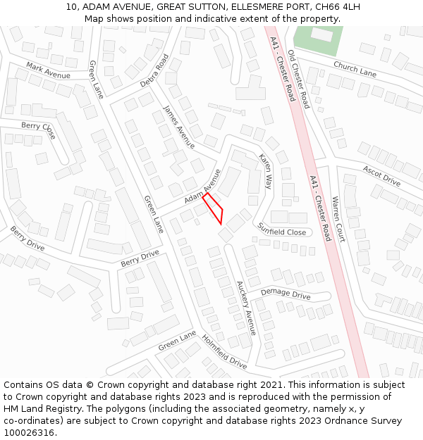 10, ADAM AVENUE, GREAT SUTTON, ELLESMERE PORT, CH66 4LH: Location map and indicative extent of plot