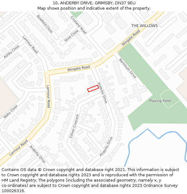 10, ANDERBY DRIVE, GRIMSBY, DN37 9EU: Location map and indicative extent of plot