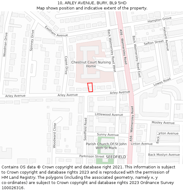 10, ARLEY AVENUE, BURY, BL9 5HD: Location map and indicative extent of plot