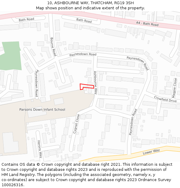 10, ASHBOURNE WAY, THATCHAM, RG19 3SH: Location map and indicative extent of plot