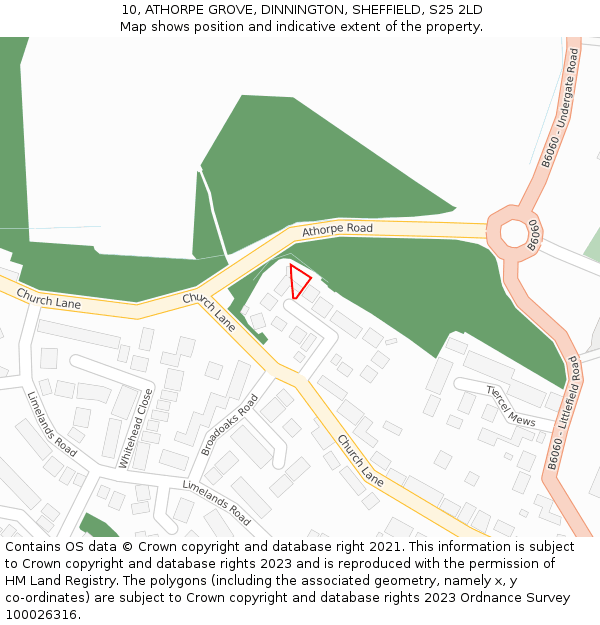 10, ATHORPE GROVE, DINNINGTON, SHEFFIELD, S25 2LD: Location map and indicative extent of plot