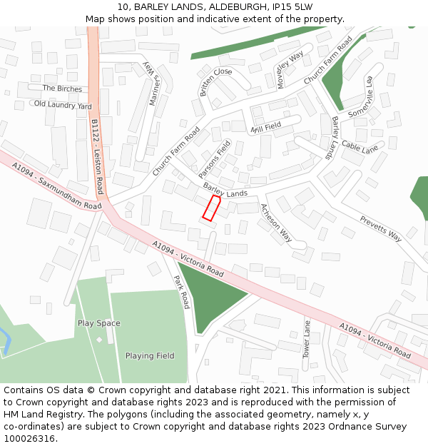 10, BARLEY LANDS, ALDEBURGH, IP15 5LW: Location map and indicative extent of plot