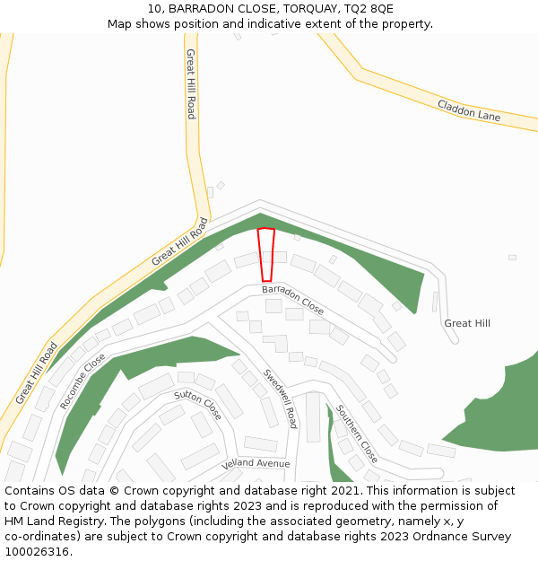 10, BARRADON CLOSE, TORQUAY, TQ2 8QE: Location map and indicative extent of plot