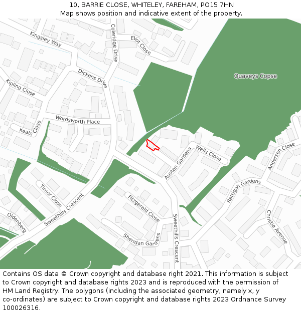 10, BARRIE CLOSE, WHITELEY, FAREHAM, PO15 7HN: Location map and indicative extent of plot