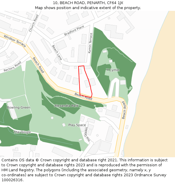 10, BEACH ROAD, PENARTH, CF64 1JX: Location map and indicative extent of plot