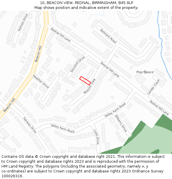 10, BEACON VIEW, REDNAL, BIRMINGHAM, B45 9LP: Location map and indicative extent of plot