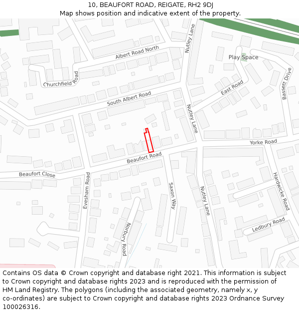 10, BEAUFORT ROAD, REIGATE, RH2 9DJ: Location map and indicative extent of plot