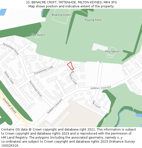 10, BENACRE CROFT, TATTENHOE, MILTON KEYNES, MK4 3FG: Location map and indicative extent of plot