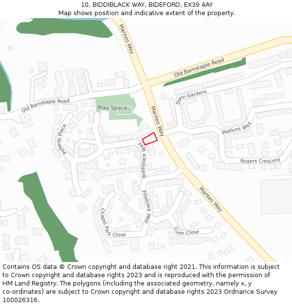 10, BIDDIBLACK WAY, BIDEFORD, EX39 4AY: Location map and indicative extent of plot