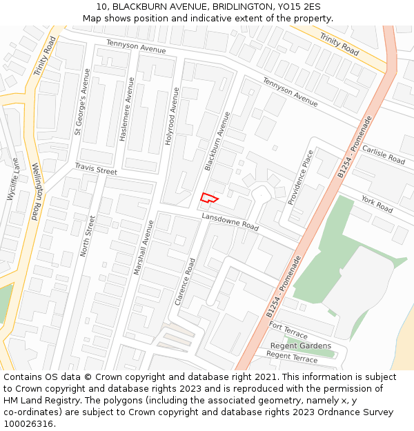 10, BLACKBURN AVENUE, BRIDLINGTON, YO15 2ES: Location map and indicative extent of plot