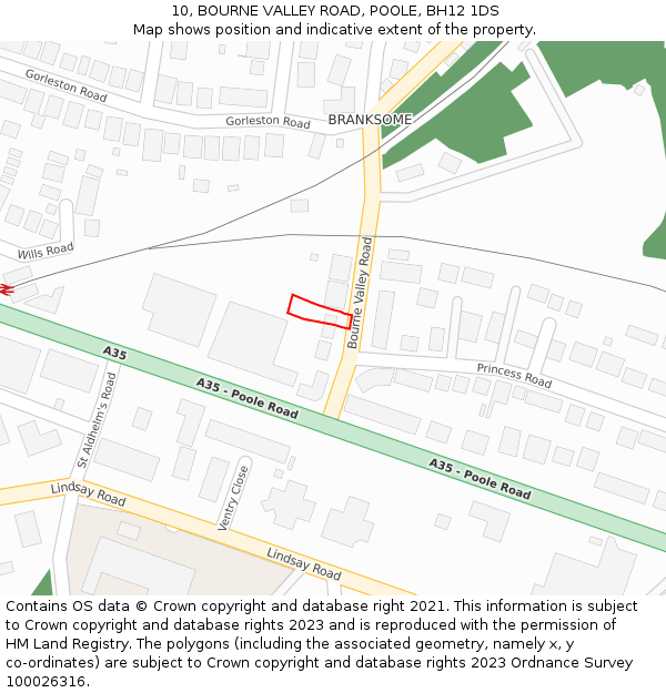 10, BOURNE VALLEY ROAD, POOLE, BH12 1DS: Location map and indicative extent of plot