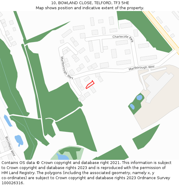 10, BOWLAND CLOSE, TELFORD, TF3 5HE: Location map and indicative extent of plot