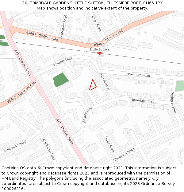 10, BRIARDALE GARDENS, LITTLE SUTTON, ELLESMERE PORT, CH66 1PX: Location map and indicative extent of plot