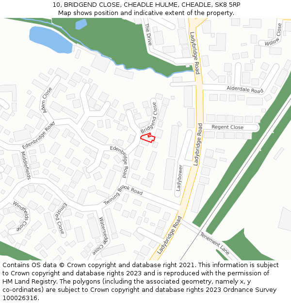 10, BRIDGEND CLOSE, CHEADLE HULME, CHEADLE, SK8 5RP: Location map and indicative extent of plot