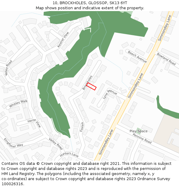 10, BROCKHOLES, GLOSSOP, SK13 6YT: Location map and indicative extent of plot