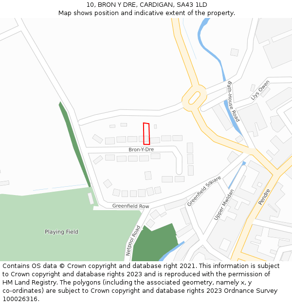 10, BRON Y DRE, CARDIGAN, SA43 1LD: Location map and indicative extent of plot