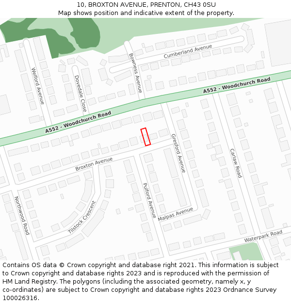 10, BROXTON AVENUE, PRENTON, CH43 0SU: Location map and indicative extent of plot