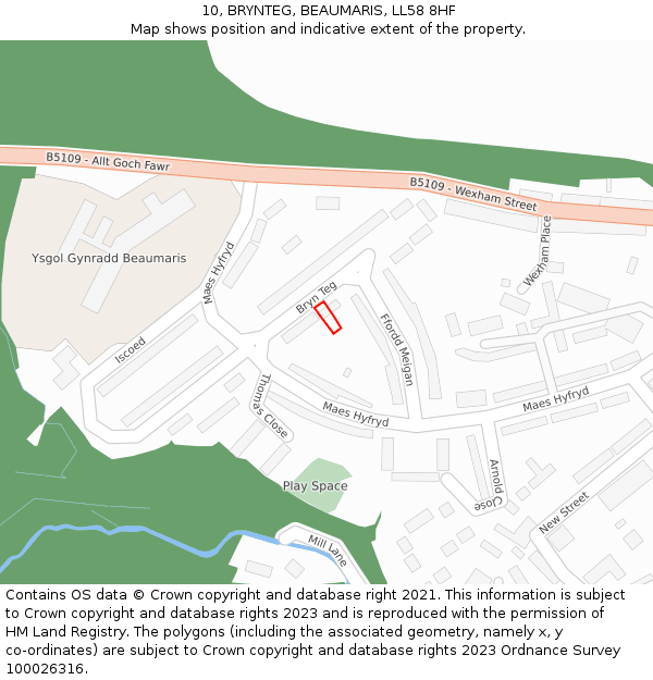 10, BRYNTEG, BEAUMARIS, LL58 8HF: Location map and indicative extent of plot
