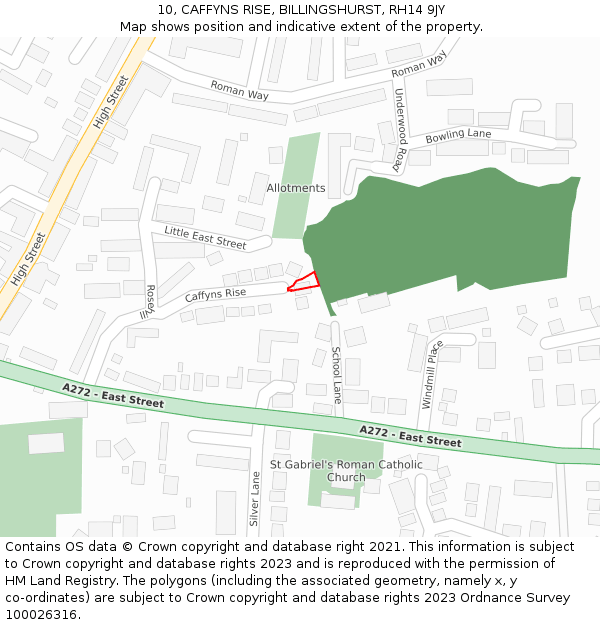 10, CAFFYNS RISE, BILLINGSHURST, RH14 9JY: Location map and indicative extent of plot