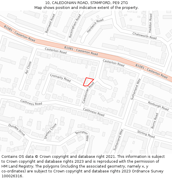 10, CALEDONIAN ROAD, STAMFORD, PE9 2TG: Location map and indicative extent of plot