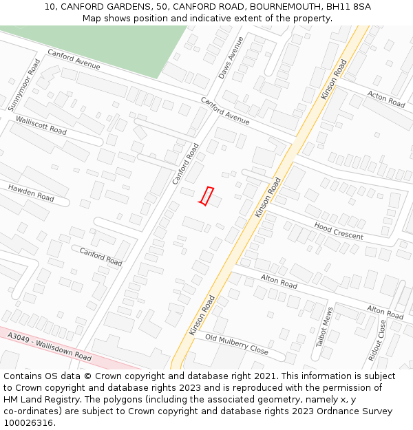 10, CANFORD GARDENS, 50, CANFORD ROAD, BOURNEMOUTH, BH11 8SA: Location map and indicative extent of plot