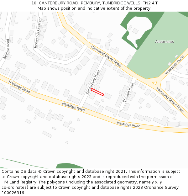 10, CANTERBURY ROAD, PEMBURY, TUNBRIDGE WELLS, TN2 4JT: Location map and indicative extent of plot