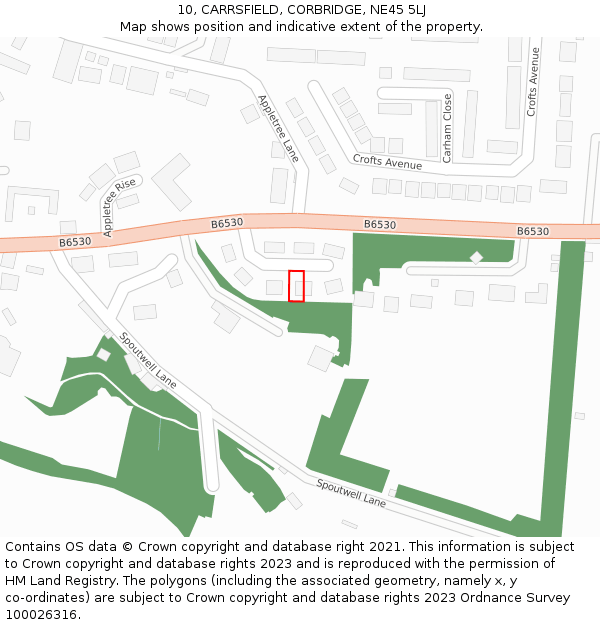 10, CARRSFIELD, CORBRIDGE, NE45 5LJ: Location map and indicative extent of plot