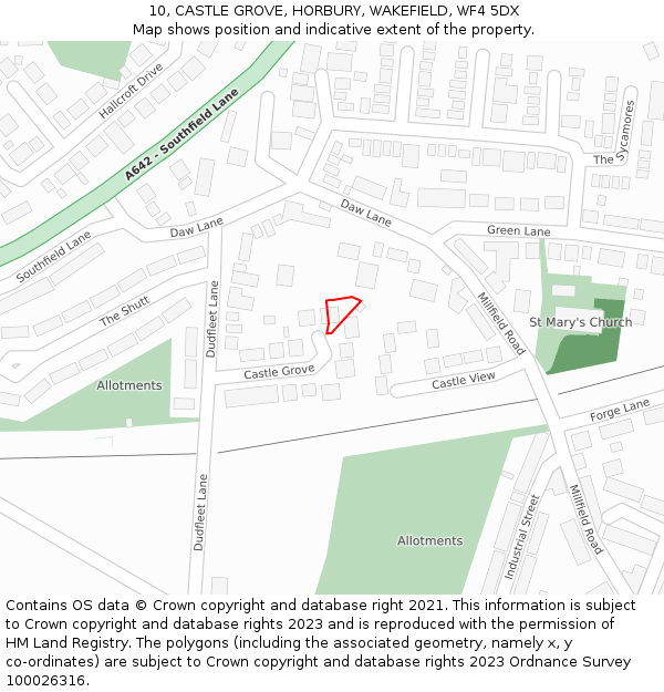 10, CASTLE GROVE, HORBURY, WAKEFIELD, WF4 5DX: Location map and indicative extent of plot