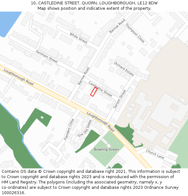 10, CASTLEDINE STREET, QUORN, LOUGHBOROUGH, LE12 8DW: Location map and indicative extent of plot