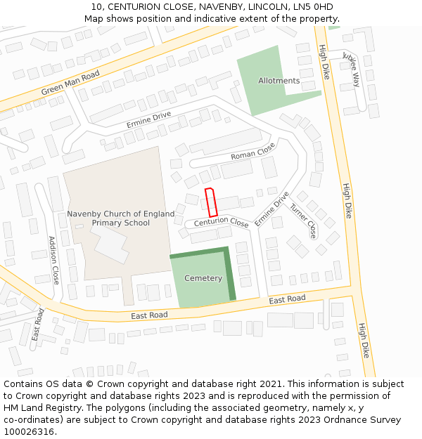 10, CENTURION CLOSE, NAVENBY, LINCOLN, LN5 0HD: Location map and indicative extent of plot