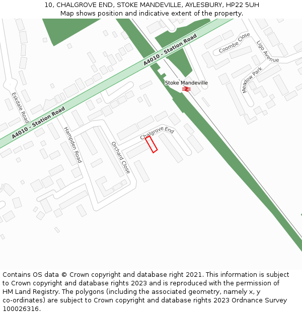 10, CHALGROVE END, STOKE MANDEVILLE, AYLESBURY, HP22 5UH: Location map and indicative extent of plot