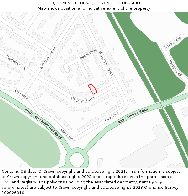 10, CHALMERS DRIVE, DONCASTER, DN2 4RU: Location map and indicative extent of plot