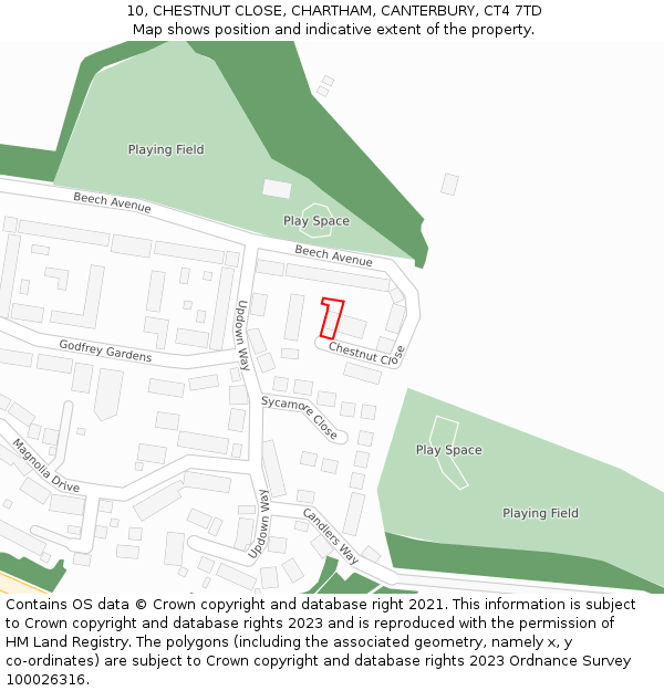 10, CHESTNUT CLOSE, CHARTHAM, CANTERBURY, CT4 7TD: Location map and indicative extent of plot