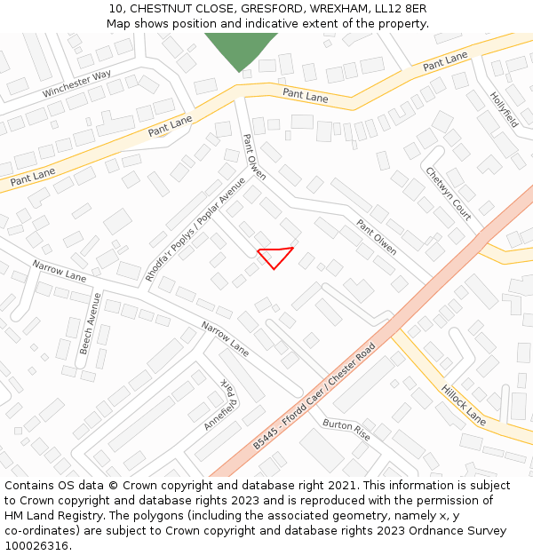 10, CHESTNUT CLOSE, GRESFORD, WREXHAM, LL12 8ER: Location map and indicative extent of plot