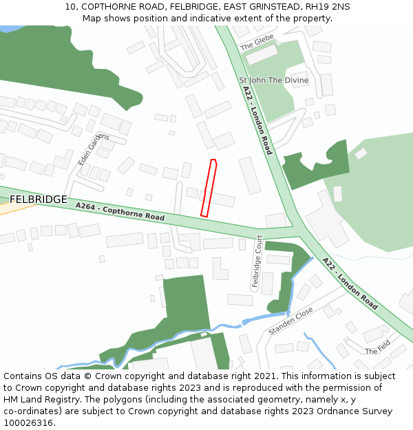 10, COPTHORNE ROAD, FELBRIDGE, EAST GRINSTEAD, RH19 2NS: Location map and indicative extent of plot